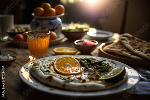 Traditional Turkish Breakfast. Generative AI.