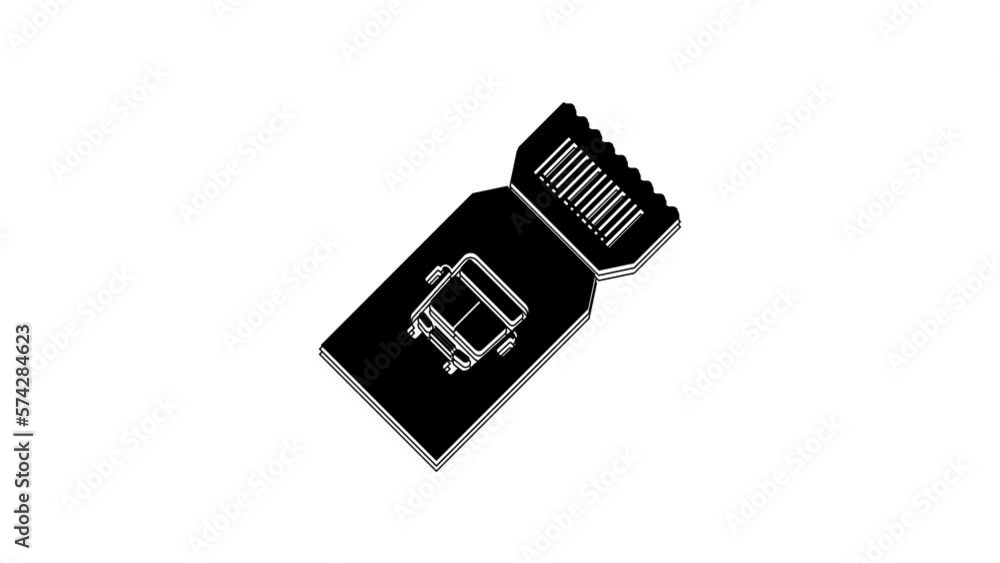 Black Bus ticket icon isolated on white background. Public transport ticket. 4K Video motion graphic animation