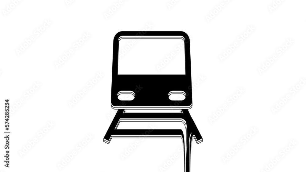 Black Train icon isolated on white background. Public transportation symbol. Subway train transport. Metro underground. 4K Video motion graphic animation Black Train icon isolated on white background. Public transportation symbol. Subway train transport. Metro underground. 4K Video motion graphic animation