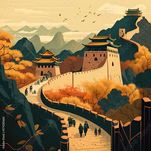 Photo Great Wall of China, showcasing its magnificence and history
