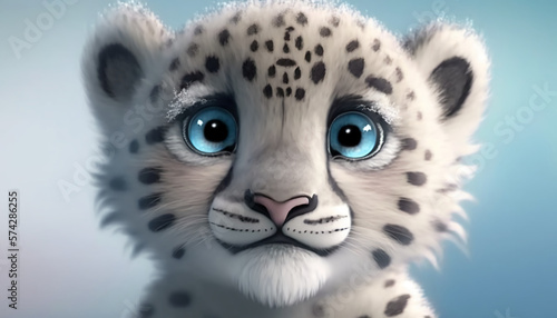Baby snow leopard for kids. Generative AI.
