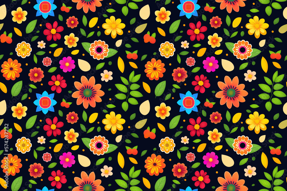 Colorful flowers and leaves - Seamless pattern. Colorful flowers and leaves - Seamless pattern.