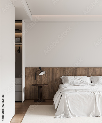 Interior Bedroom Wall Mockup - 3d rendering, 3d illustration