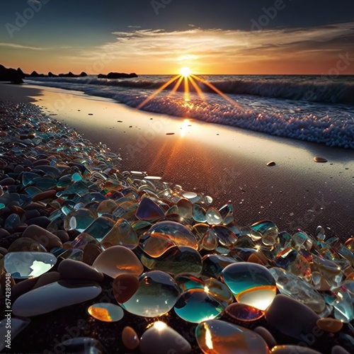 Bright and Colorful Stones by the Sea During a Summer Afternoon Generated by AI