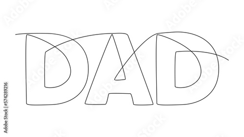 One continuous line of Dad word. Thin Line Illustration vector concept. Contour Drawing Creative ideas.