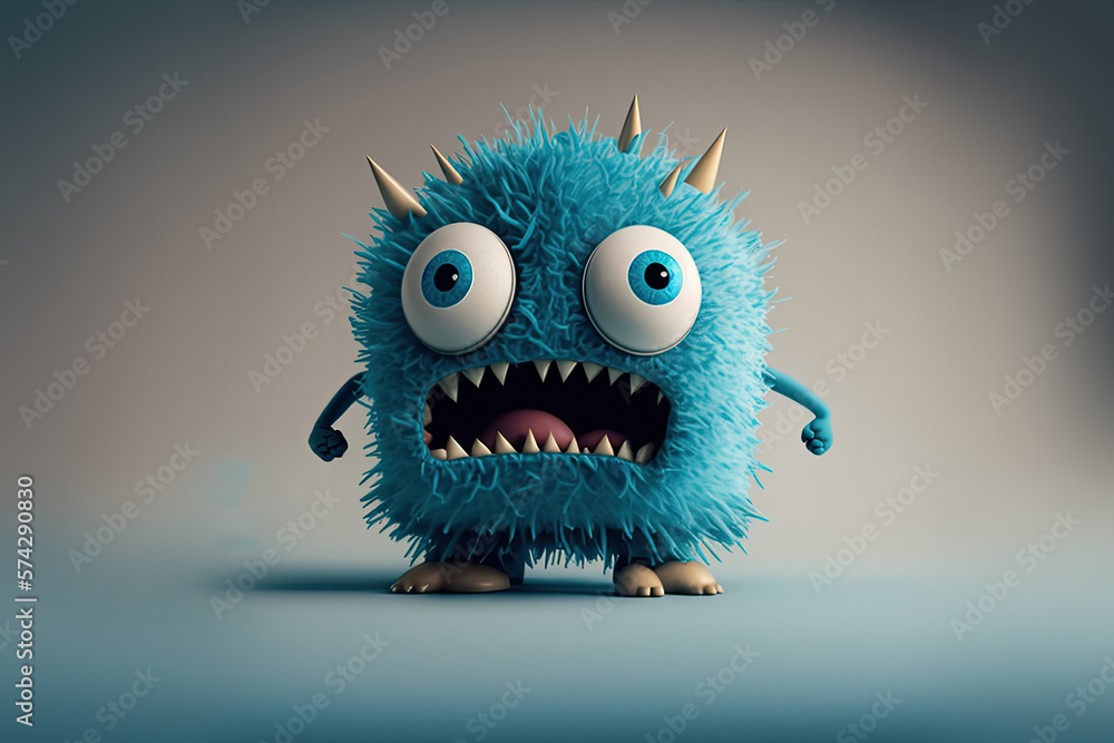Cute Cartoon Blue Monster Character with Space for Copy (Created with Generative AI)