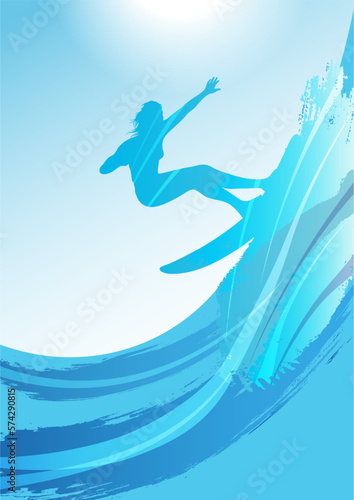Vector Surfing Silhouette Background Illustration.