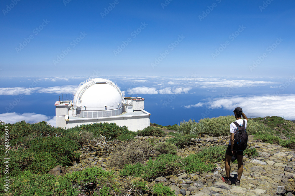 custom made wallpaper toronto digitalIsaac Newton Telescope and hiker. Roque de los Muchachos, La Palma Island. Spain.