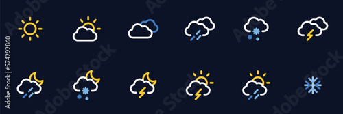 Weather icon vector set. Isolated modern colorful weather sign design