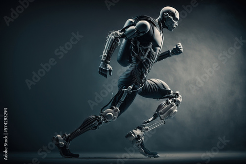 Bionic man running forward. Image generated with AI.