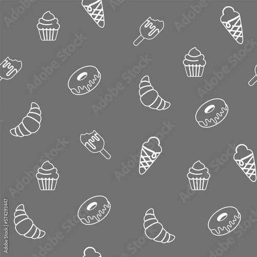 pattern sweets on a gray background, croissant, ice cream, donated