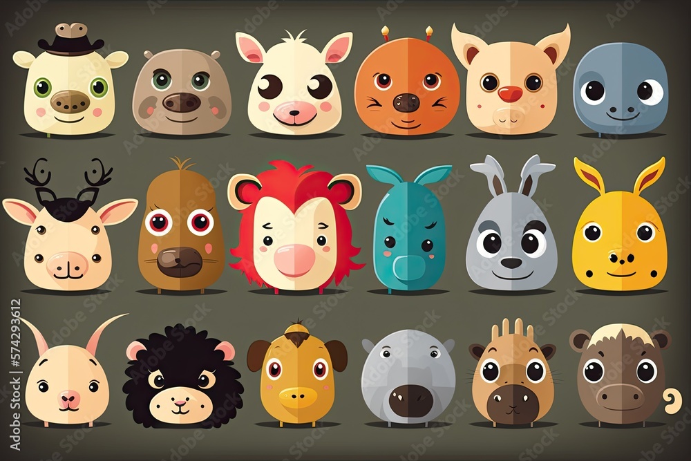 Collection of funny different animals. Generative ai Collection of funny different animals. Generative ai