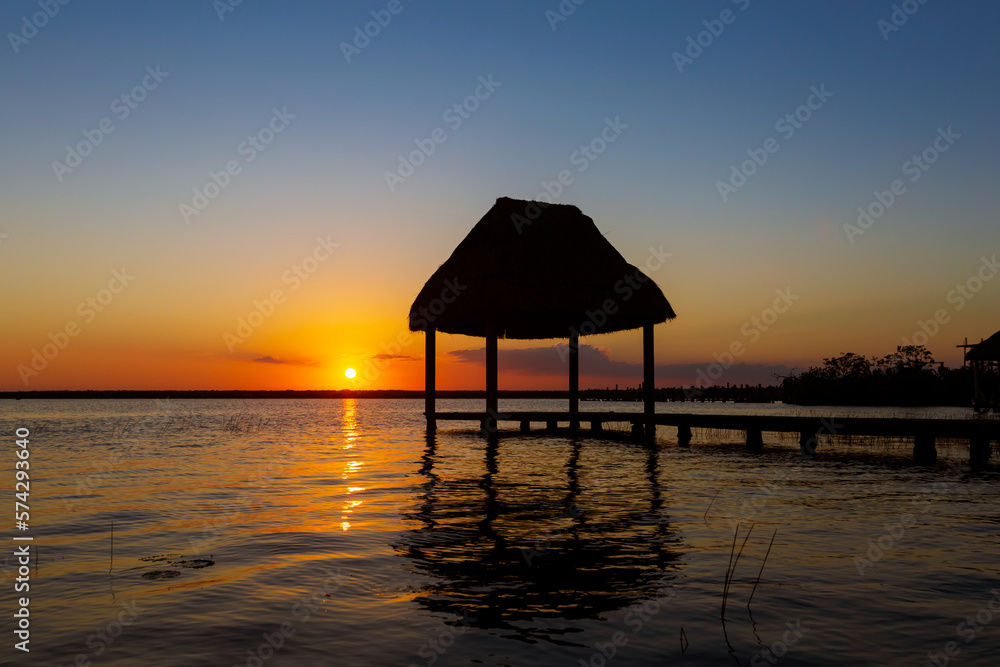Lagoon Bacalar sunset in Mexico