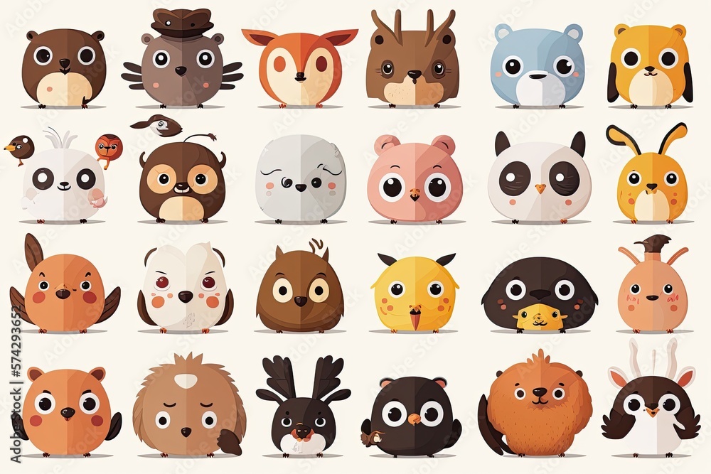 Fototapeta premium Cute kawaii cartoon characters. Super big icon set. Generative ai