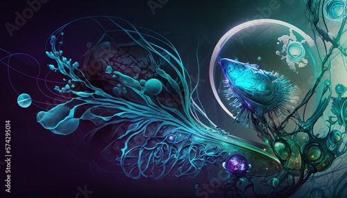 Bioluminescence with Futuristic Details and Colors Generated by AI