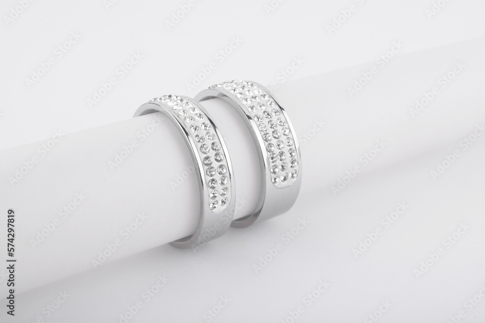 Two Diamonds Wedding Eternity Rings set on white background. Two Diamonds Wedding Eternity Rings set on white background.