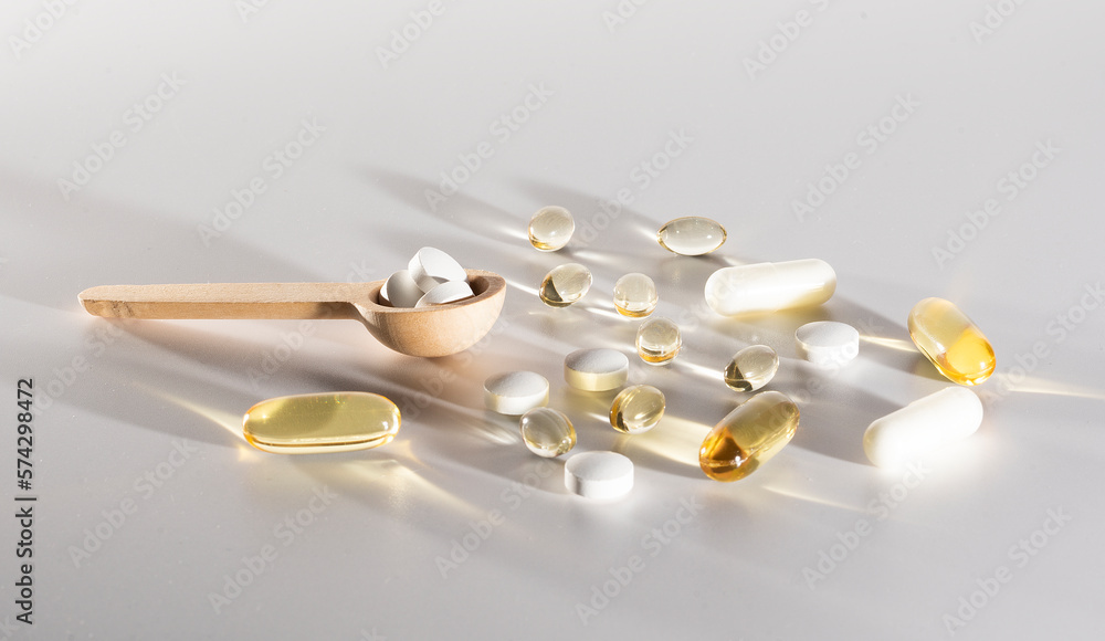Spoons with vitamins, Vitamin D, omega 3, omega 6, Food supplement oil filled fish oil, vitamin A, vitamin E, flaxseed oil
Spoons with vitamins, Vitamin D, omega 3, omega 6, Food supplement oil filled fish oil, vitamin A, vitamin E, flaxseed oil