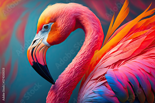 beautiful pink flamingo on a pink background ai generative