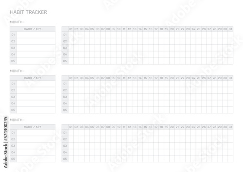 A simple style Habit tracker. Note, scheduler, diary, calendar planner document template illustration.