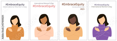 #EmbraceEquity. International womens day.Women's Day banner.International womens day concept poster. 2023 womens day .International Women's Day.Women's Day vector illustration.
