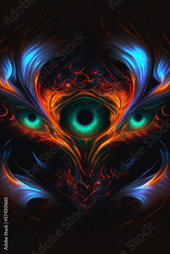 cosmic eye in fractal flame background Generative AI