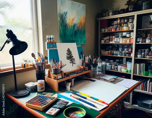 Wallpaper Mural Painters Work Station with Moody Lighting | Generative AI Torontodigital.ca