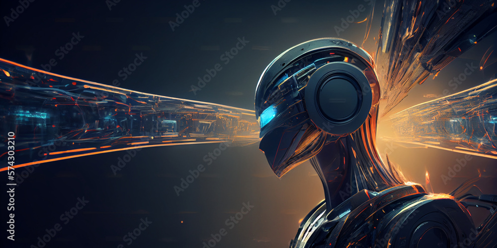 Profile Human Head Silhouette With Illuminated Digital Brain Over Blue ...