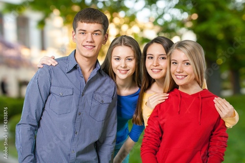 Happy group of young university students.