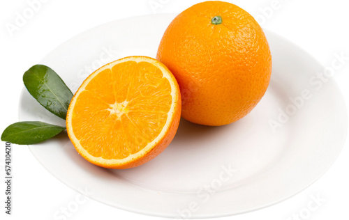 Fresh sweet orange fruit clipping path with leaves