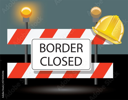 border closed road sign, yellow safety helmet, vector illustration 