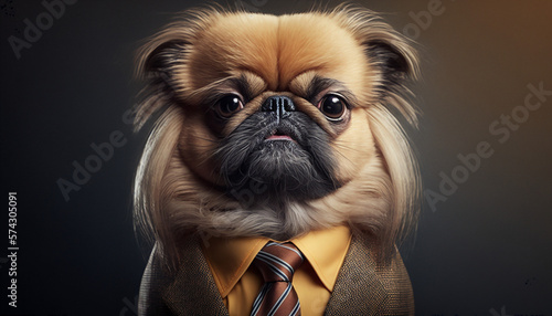 Portrait of a pekingese in business suit on isolated background. Generative AI photo