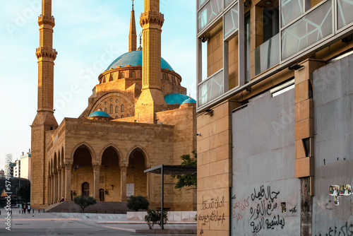 Mohammad Al-Amin Mosque and Saint George Greek ortodox church in the background in the center of Beirut, Lebanon. photo