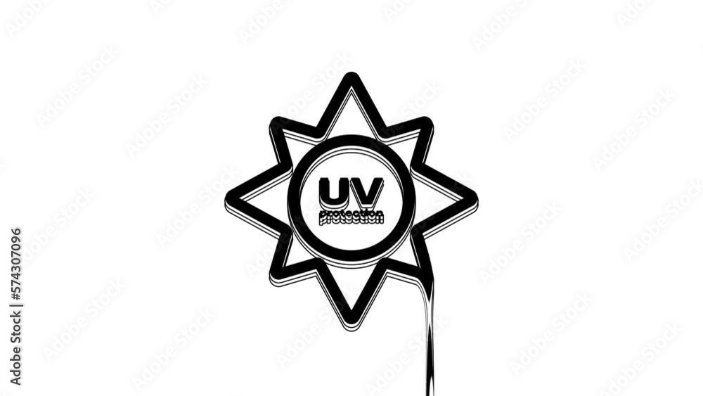 Black UV protection icon isolated on white background. Ultra violet rays radiation. SPF sun sign. 4K Video motion graphic animation Black UV protection icon isolated on white background. Ultra violet rays radiation. SPF sun sign. 4K Video motion graphic animation