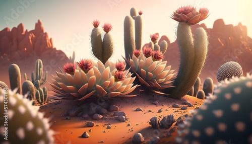 Beautiful cacti in the desert heat can withstand drought well and even flourish nicely