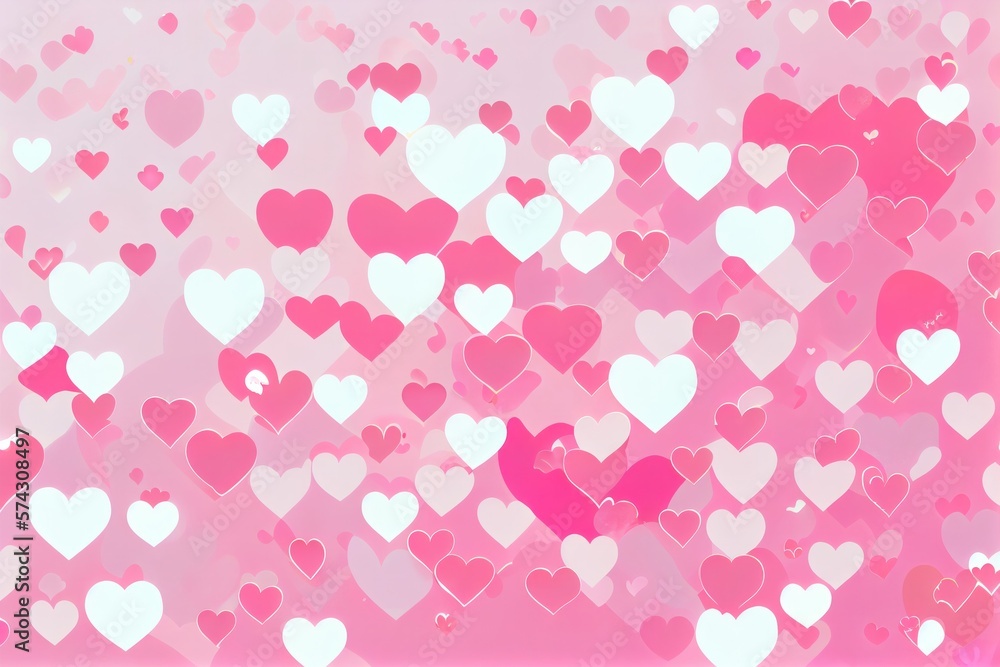 heart background illustration with lots of hearts in pink, generative ai