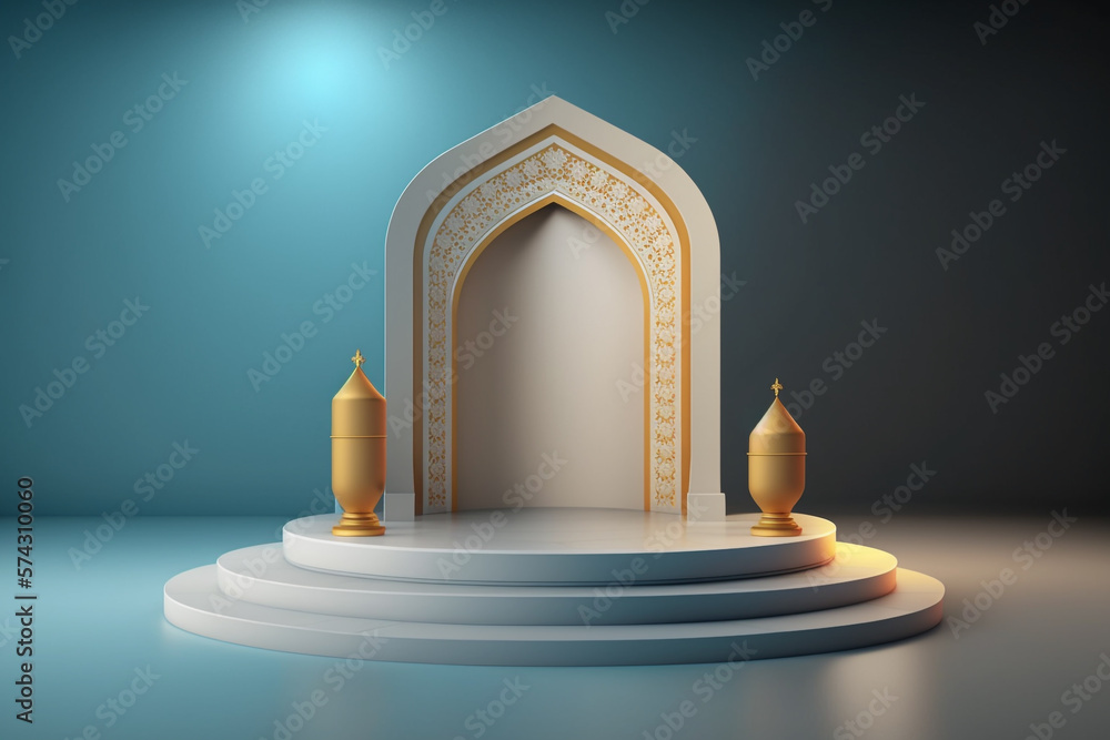 3D luxurious and elegant Islamic-themed podium for product display, Ramadan podium. Generative AI 3D luxurious and elegant Islamic-themed podium for product display, Ramadan podium. Generative AI