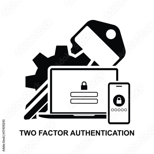 Two factor authentication icon. 2FA icon.Two factor verification via laptop and phone isolated on white background vector illustration.