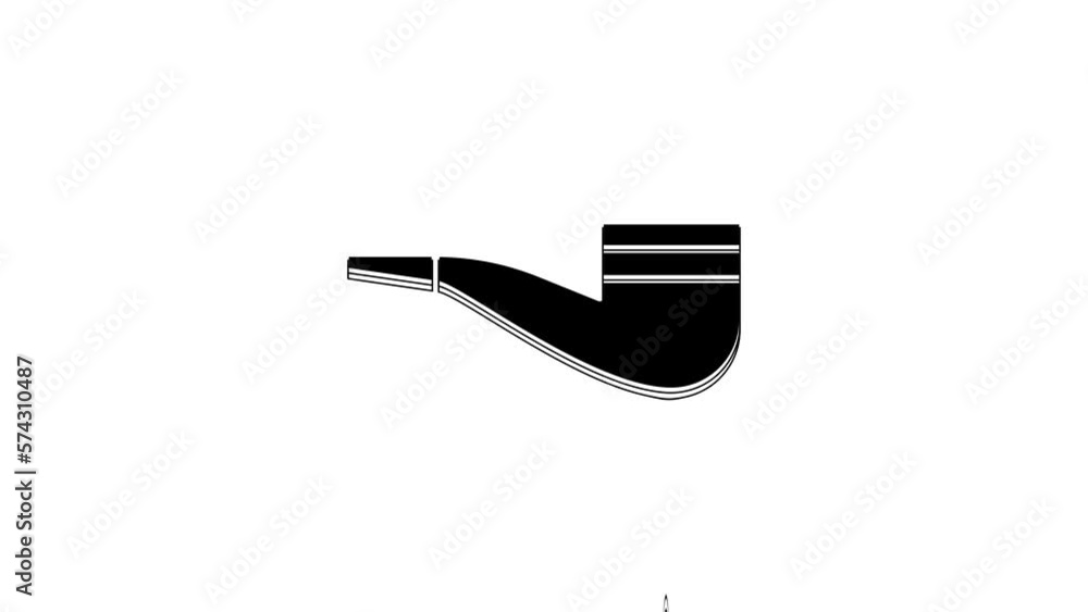 Black Smoking pipe with smoke icon isolated on white background. Tobacco pipe. 4K Video motion graphic animation Black Smoking pipe with smoke icon isolated on white background. Tobacco pipe. 4K Video motion graphic animation