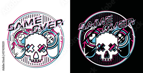 Skull game over in neon style illustration 3