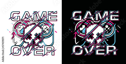 Skull game over in neon style illustration 1