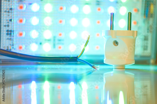 Electrical equipment connection.Three core electric cable and lighting LED lamp