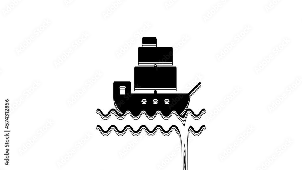 Black Ship icon isolated on white background. 4K Video motion graphic animation Black Ship icon isolated on white background. 4K Video motion graphic animation