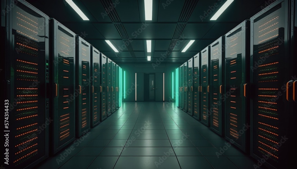 Generative AI image of modern data center Generative AI image of modern data center