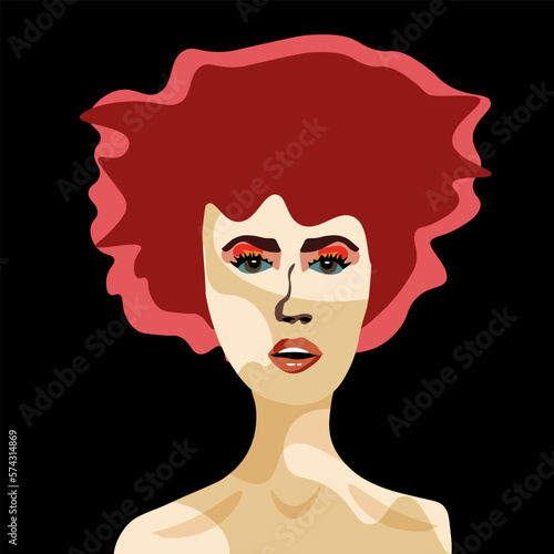 White fashion girl with vitiligo. Female portrait with violation of skin pigmentation. 