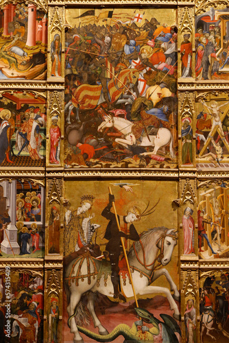 The Victoria and Albert Museum. Retable of St George. Spain, about 1410. Tempera and gilding on pine. United kingdom. 28.10.2019