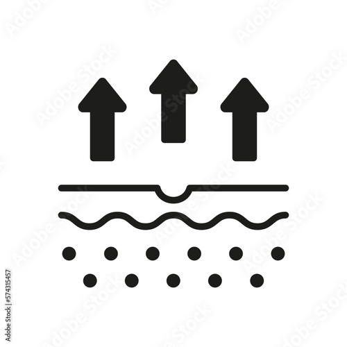 Skin Water Loss Pictogram. Moisture Evaporation of Skin Silhouette Icon. Skin Structure and Arrows Up Moisture Wicking Process, Skin Odor Concept Glyph Icon. Isolated Vector Illustration
