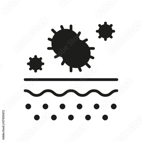 Skin Layer with Microbes Flora Pictogram. Microorganisms on Structure of Dermis Silhouette Icon. Bacteria on Skin Glyph Icon. Human Dermis with Virus. Isolated Vector Illustration