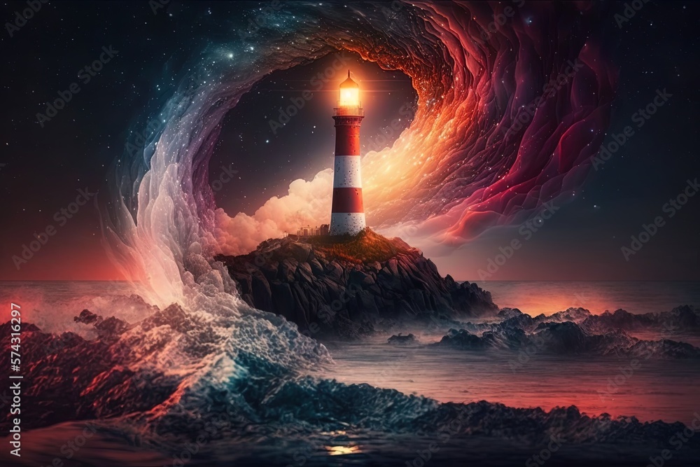 Burning Brillance - A Mystical Lighthouse Utopia Generative AI