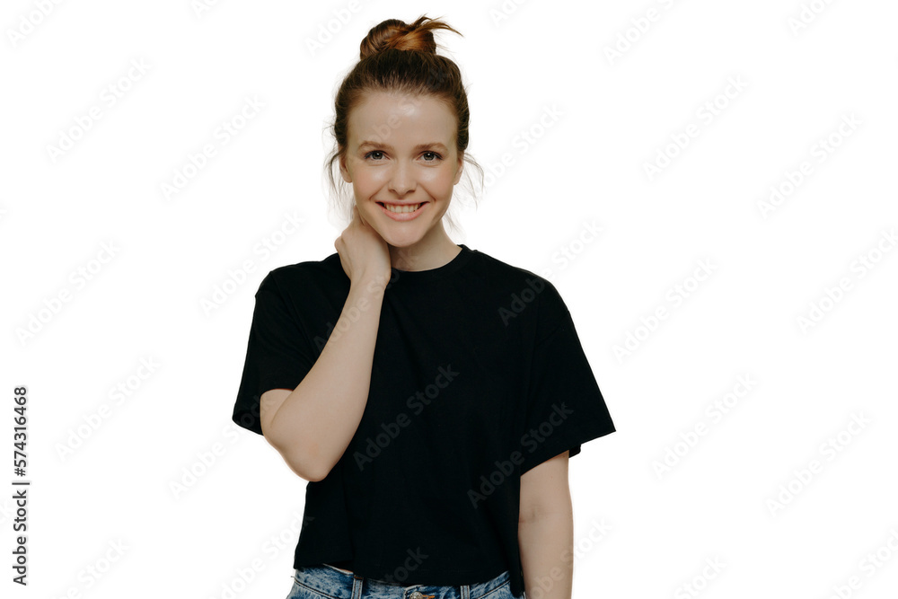 Shy cute europian teenage girl smiling at camera Shy cute europian teenage girl smiling at camera
