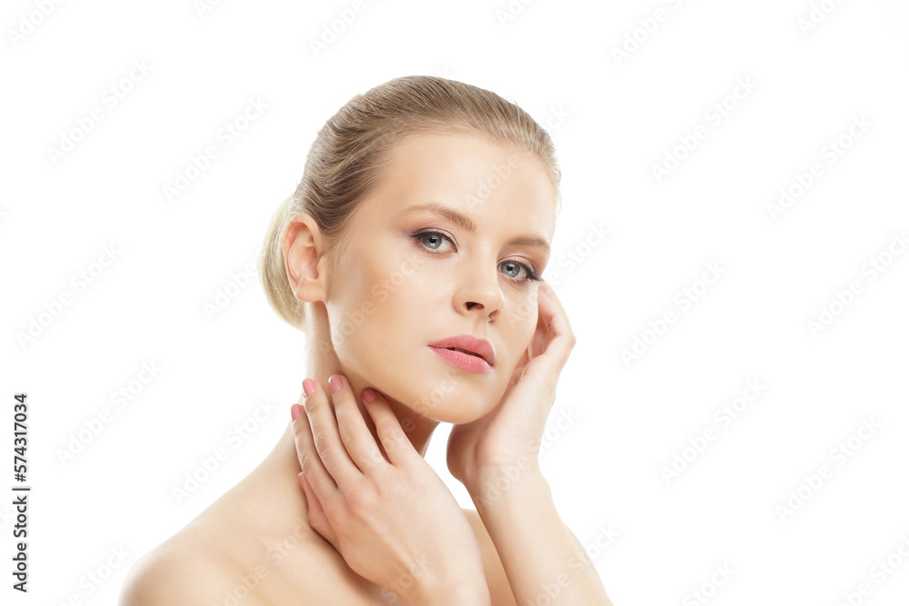 Close-up portrait of beautiful, fresh, healthy and sensual girl over white background Close-up portrait of beautiful, fresh, healthy and sensual girl over white background